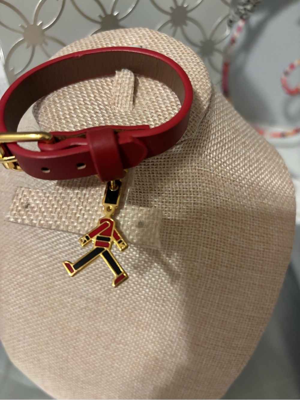 Red Leather Charm Bracelet with Gold Soldier Charm